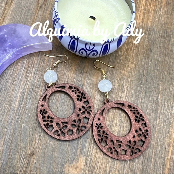 White Jade handmade big maxi wooden extra long statement boho earrings - Picture 1 of 7